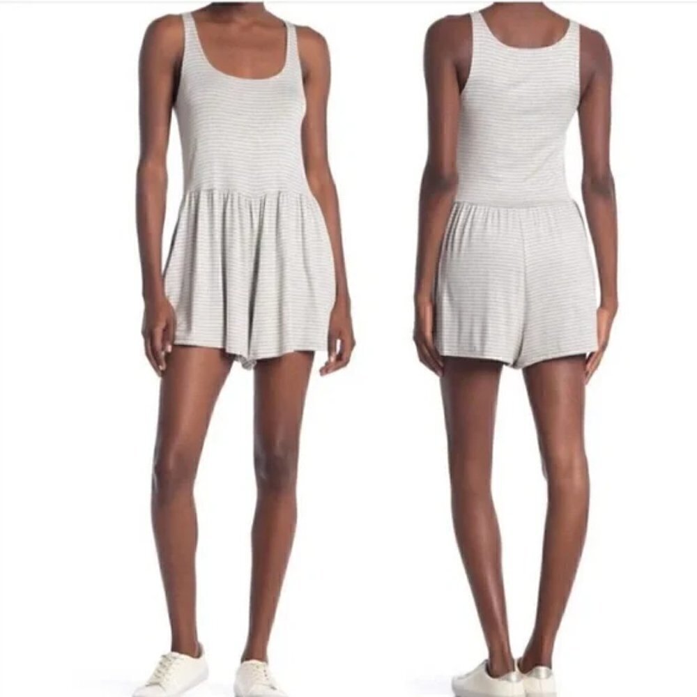 New Splendid Soft Sweet Grey Stripe Knit Casual Shorts Romper/Swim Cover-Up XS